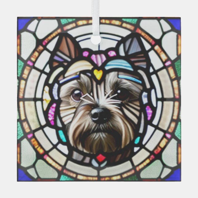 Cairn Terrier "Stained Glass"  Glass Ornament (Front)