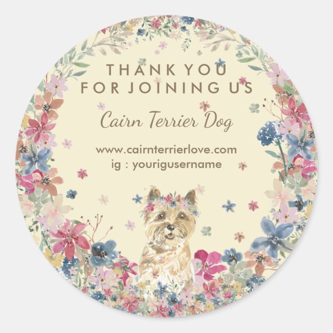 Cairn Terrier Watercolor Floral Crown Cute Classic Round Sticker