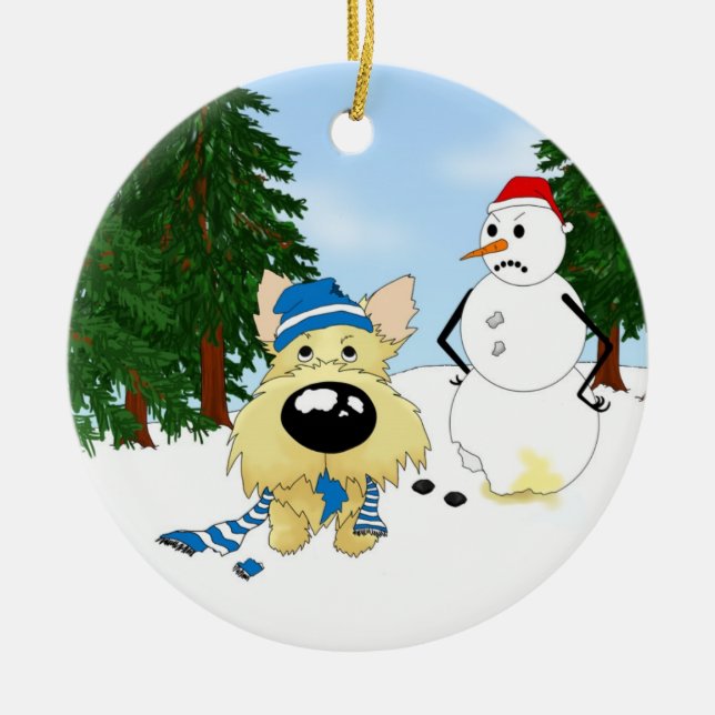 Cairn Terrier Winter Scene Ceramic Ornament (Front)