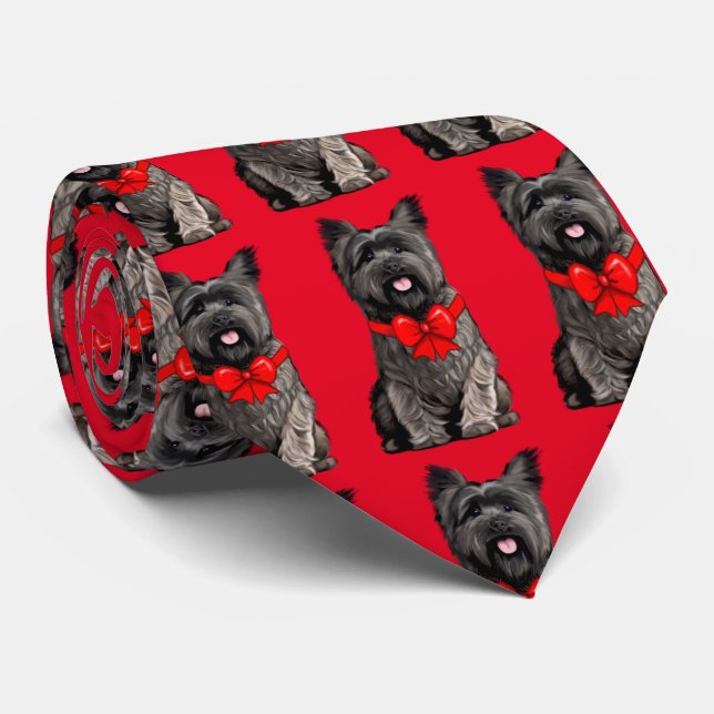 Cairn Terrier with a Bow at Christmas Neck Neck Tie (Rolled)