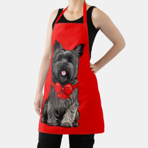 Cairn Terrier with Christmas Bow Large Gift Bag Apron