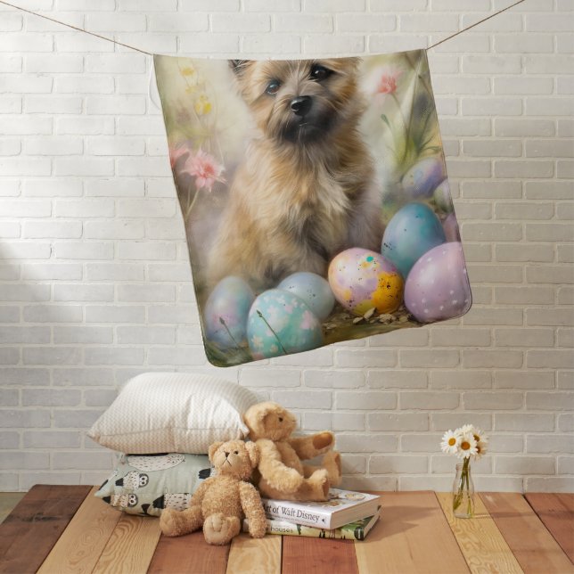 Cairn Terrier with Easter Eggs Holiday Baby Blanket (In Situ)