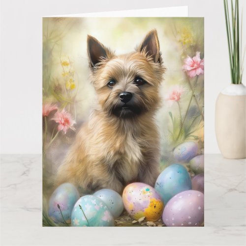 Cairn Terrier with Easter Eggs Holiday Card