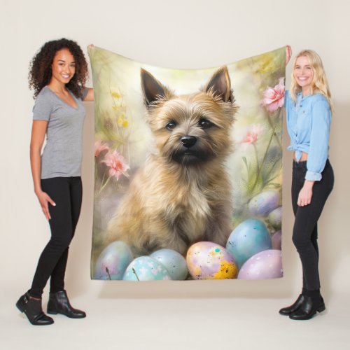 Cairn Terrier with Easter Eggs Holiday Fleece Blanket
