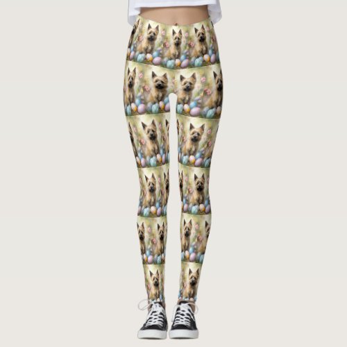 Cairn Terrier with Easter Eggs Holiday Leggings