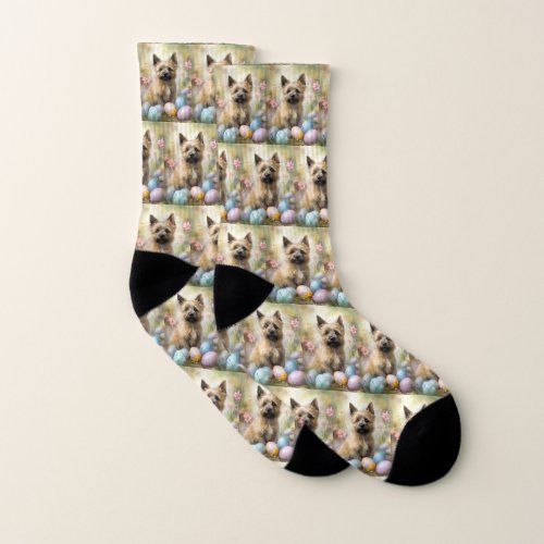 Cairn Terrier with Easter Eggs Holiday Socks