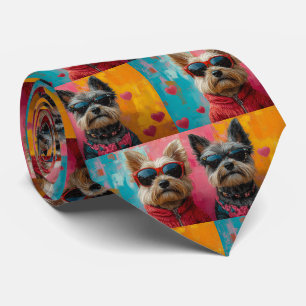 Cairn Terrier With Heart Roses Valentine's Day Neck Tie