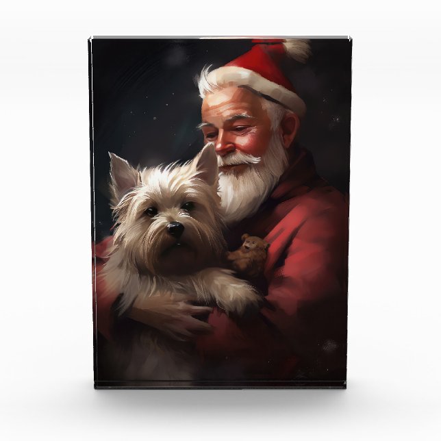 Cairn Terrier With Santa Claus Festive Christmas Acrylic Award (Front)
