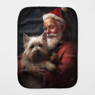 Cairn Terrier With Santa Claus Festive Christmas Baby Burp Cloth
