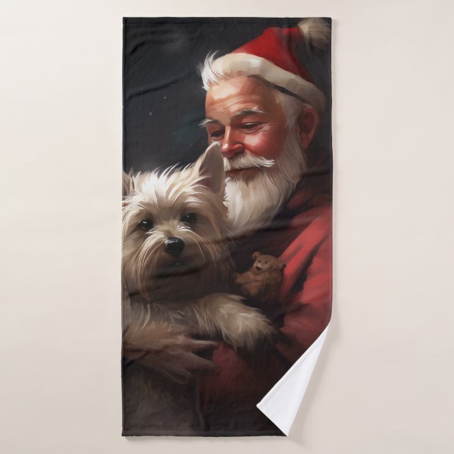 Cairn Terrier With Santa Claus Festive Christmas Bath Towel Set (Bath Towel)