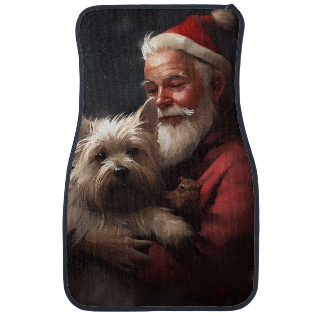Cairn Terrier With Santa Claus Festive Christmas Car Floor Mat (Front)