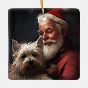 Cairn Terrier With Santa Claus Festive Christmas Ceramic Ornament