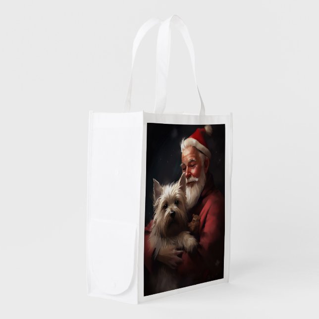 Cairn Terrier With Santa Claus Festive Christmas Grocery Bag (Front Side)