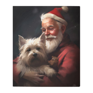 Cairn Terrier With Santa Claus Festive Christmas Metal Print