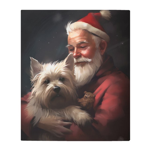 Cairn Terrier With Santa Claus Festive Christmas Metal Print (Front)