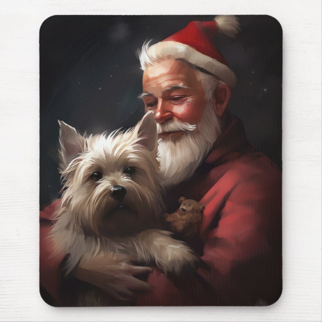 Cairn Terrier With Santa Claus Festive Christmas Mouse Pad (Front)