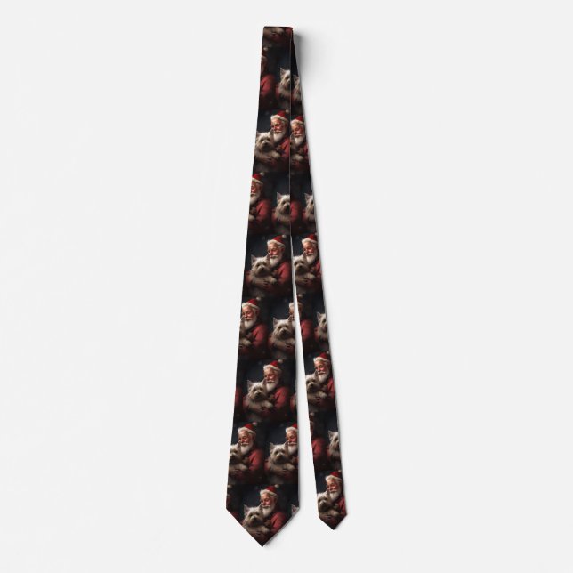 Cairn Terrier With Santa Claus Festive Christmas Neck Tie (Front)