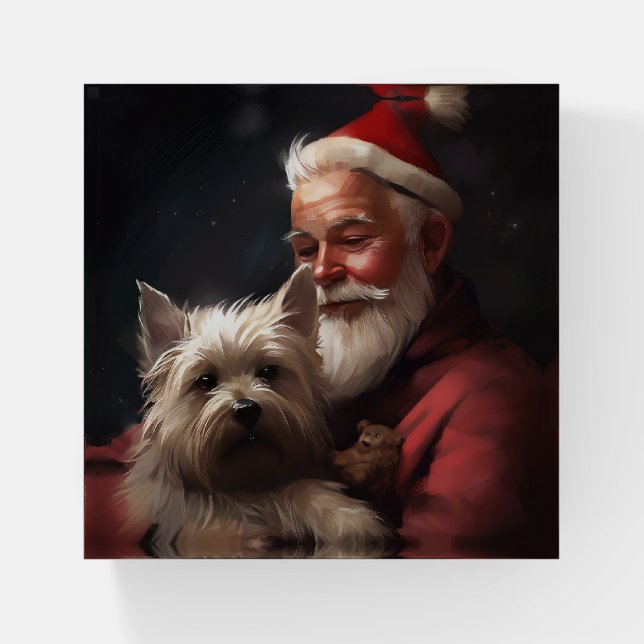 Cairn Terrier With Santa Claus Festive Christmas Paperweight (Front)