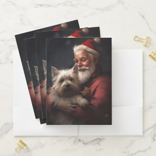 Cairn Terrier With Santa Claus Festive Christmas Pocket Folder