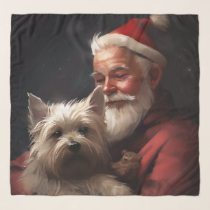 Cairn Terrier With Santa Claus Festive Christmas Scarf