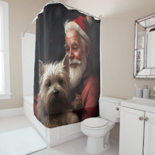 Cairn Terrier With Santa Claus Festive Christmas Shower Curtain