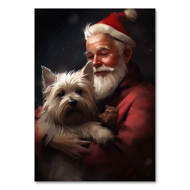 Cairn Terrier With Santa Claus Festive Christmas Table Number (Front)
