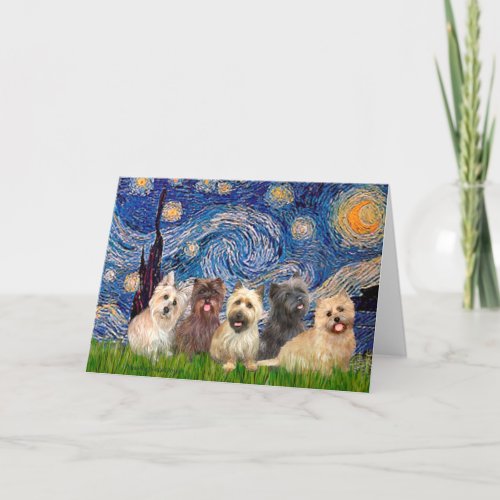 Cairn Terriers Five _ Starry Night Card