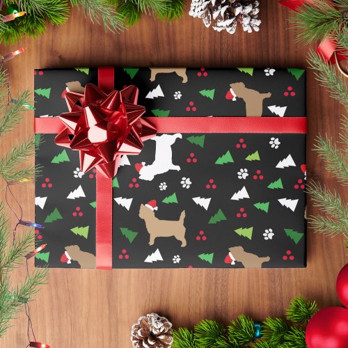 Cairn Terriers Santa Hats Christmas Black Wrapping Paper