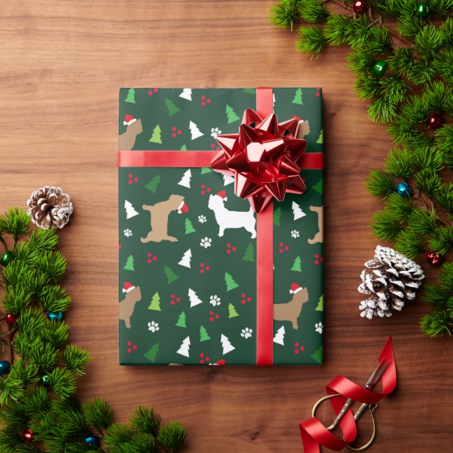 Cairn Terriers Santa Hats Christmas Evergreen Wrapping Paper (Holiday Gift)