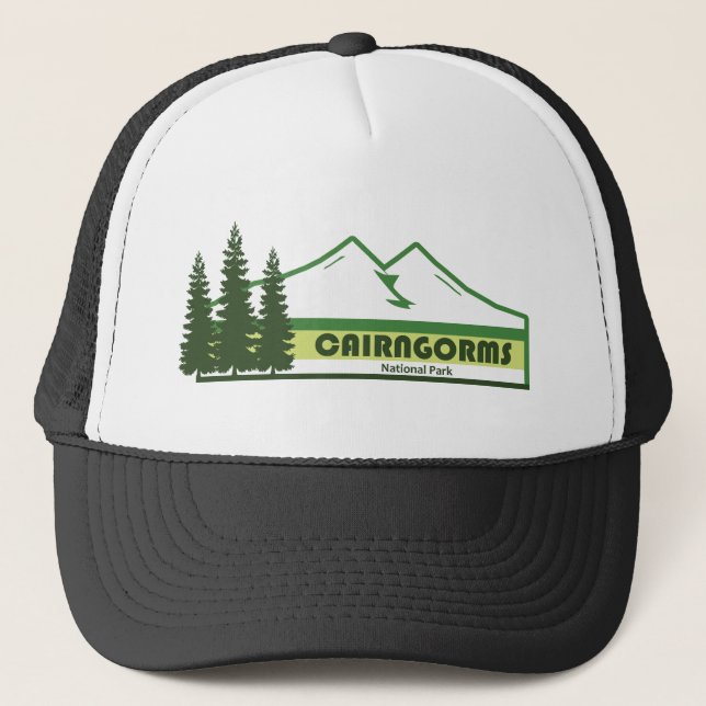 Cairngorms National Park Scotland Green Stripes Trucker Hat (Front)