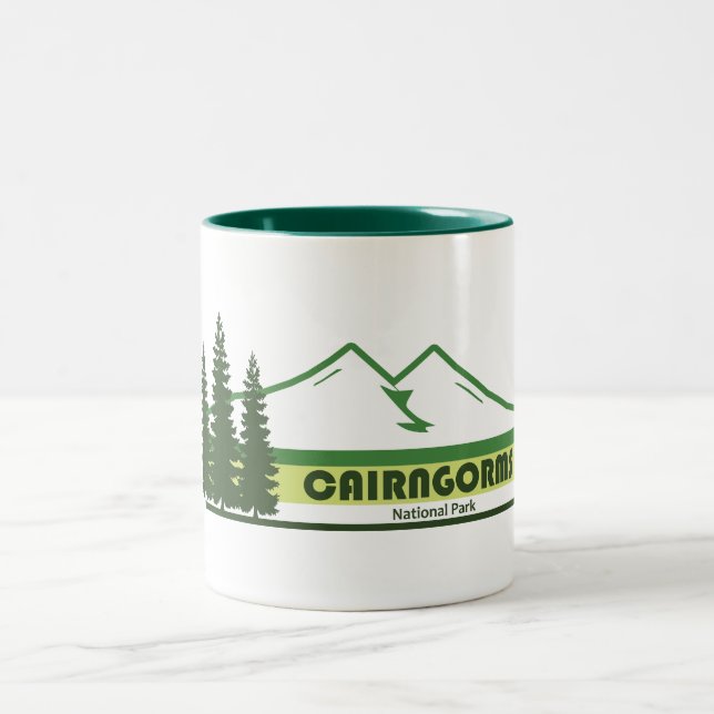 Cairngorms National Park Scotland Green Stripes Two-Tone Coffee Mug (Center)