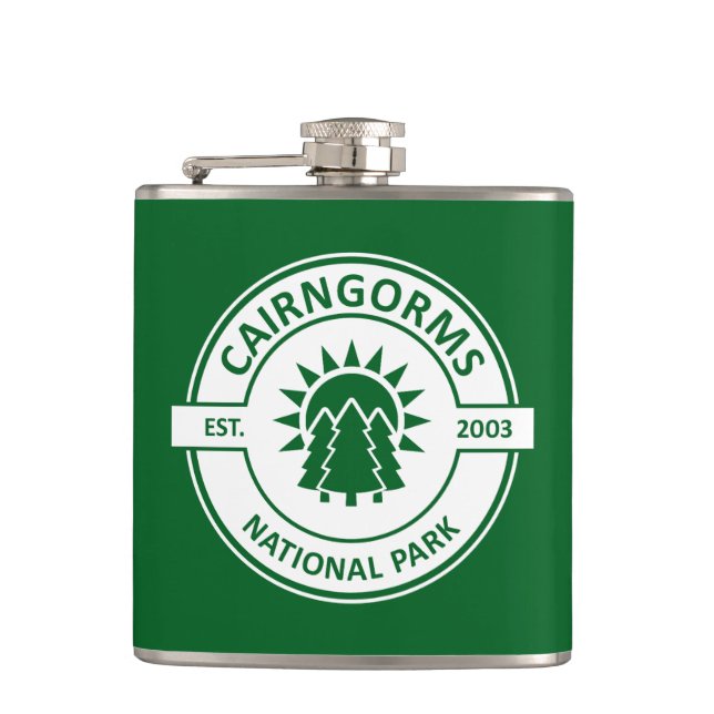 Cairngorms National Park Scotland Sun Trees Flask (Front)