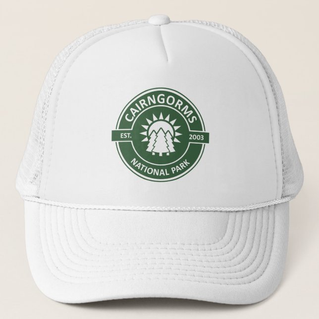 Cairngorms National Park Scotland Sun Trees Trucker Hat (Front)