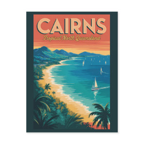 Cairns Australia Illustration Travel Art Vintage Postcard