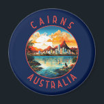 Cairns Australia Retro Distressed Circle Magnet<br><div class="desc">Cairns retro vector travel design. Cairns is a city in Queensland,  Australia,  on the tropical northeast coast of Far North Queensland. It was founded in 1876 and is considered the gateway to Australia's Great Barrier Reef and the Wet Tropics Rainforest.</div>