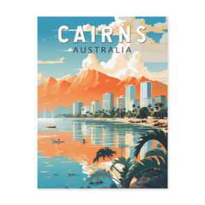 Cairns Australia Travel Art Vintage Postcard