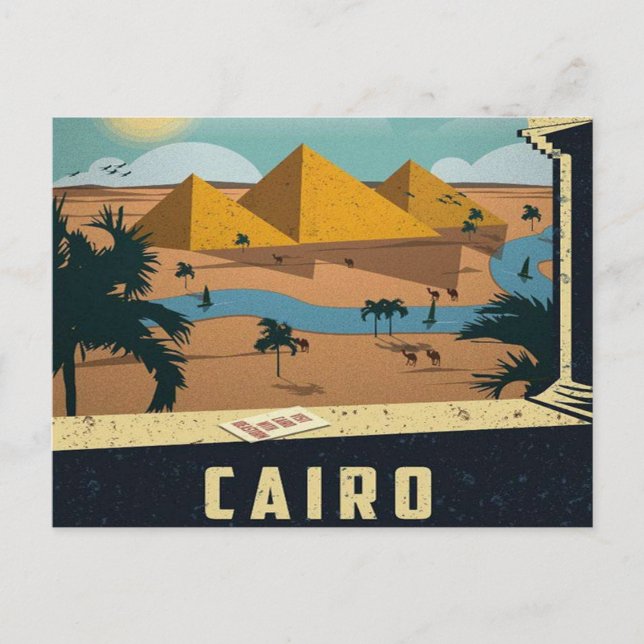 cairo Ancient Egypt Pyramids Travel Vintage retro Postcard (Front)