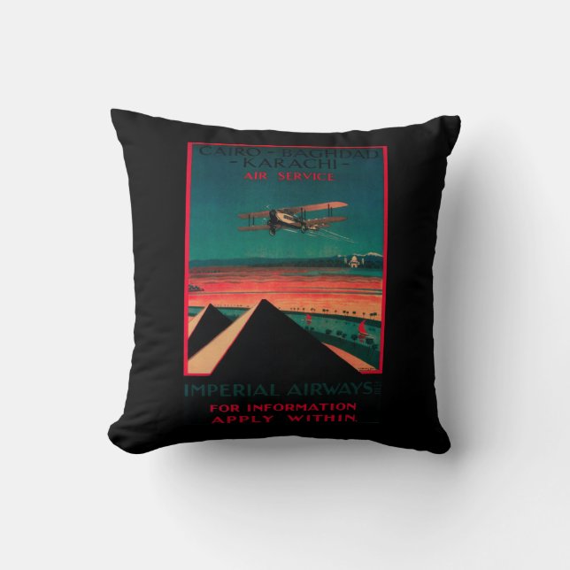 Cairo - Bagdad - Karachi Air Vintage Poster Throw Pillow (Front)