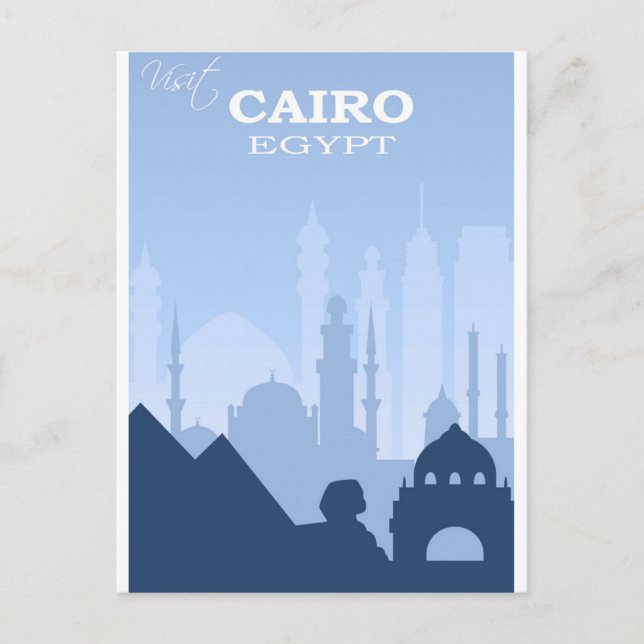 Cairo Egypt Blue Vintage Travel Poster Postcard (Front)