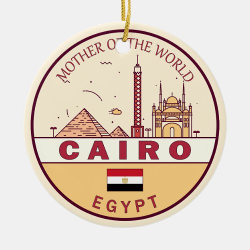 Cairo Egypt City Skyline Emblem Ceramic Ornament