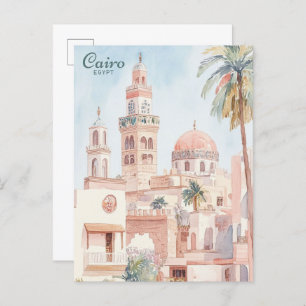 Cairo Egypt Gouache Paint Illustration Travel Postcard