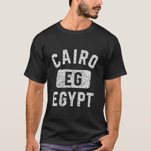 Cairo Egypt Gym Style Distressed White Print T_Shirt