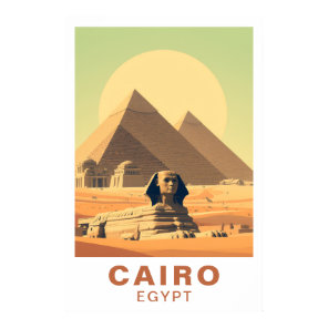 Cairo Egypt Pyramids & Sphinx Travel Retro Art Poster