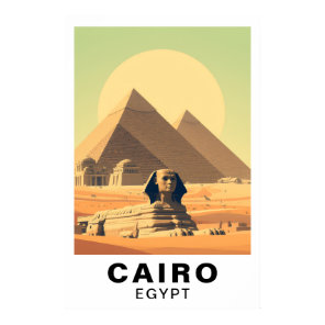 Cairo Egypt Pyramids & Sphinx Travel Vintage Art Poster