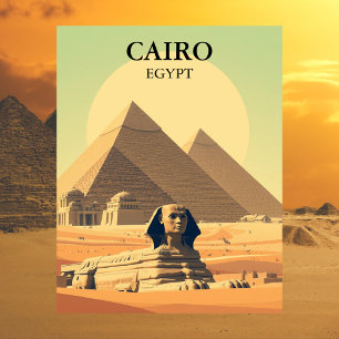 Cairo Egypt Pyramids & Sphinx Travel Vintage Postcard