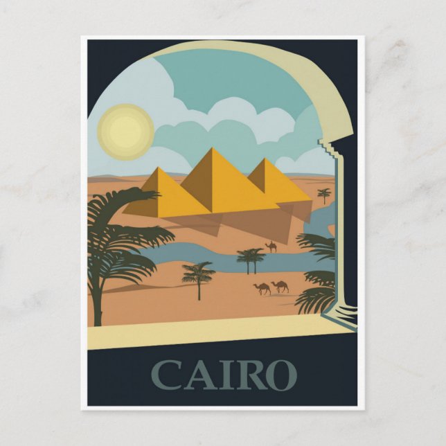 Cairo Egypt Pyramids Vintage Travel Postcard (Front)
