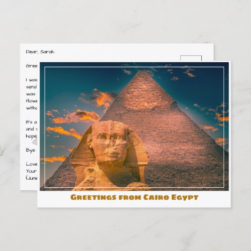 Cairo Egypt with Sphinx Postcard