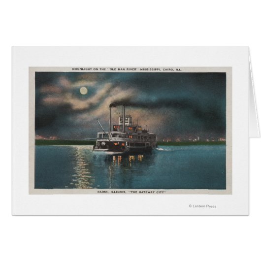 Cairo, IL - Night View of Steamer on Miss. River Cards (Front Horizontal)