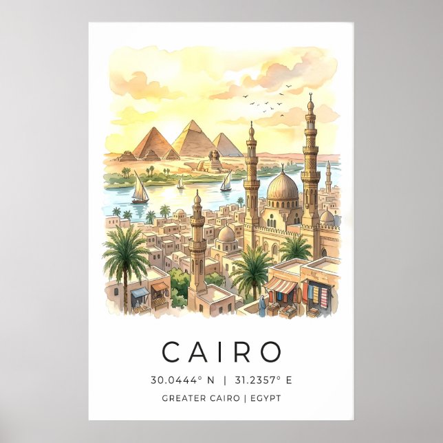 Cairo Landscape Print Iconic Landmarks and River (Front)