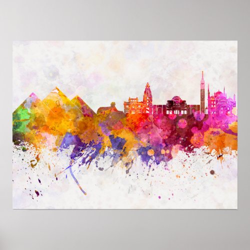 Cairo skyline in watercolor background poster